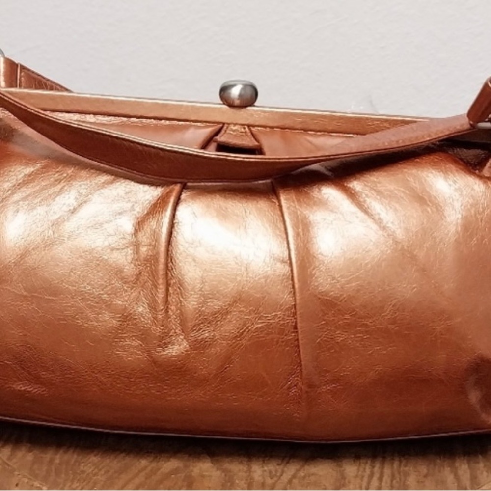 hobo international leather metallic bronze handbag